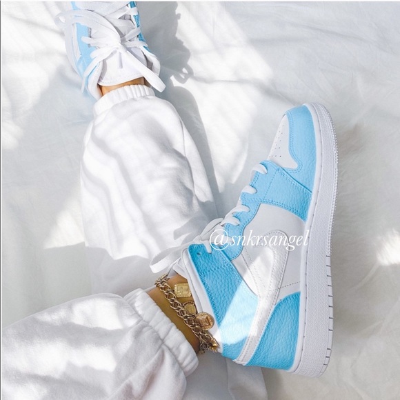 Nike baby blue Custom air jordan 1 mid - Picture 3 of 4